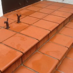 Paved steps in pool area